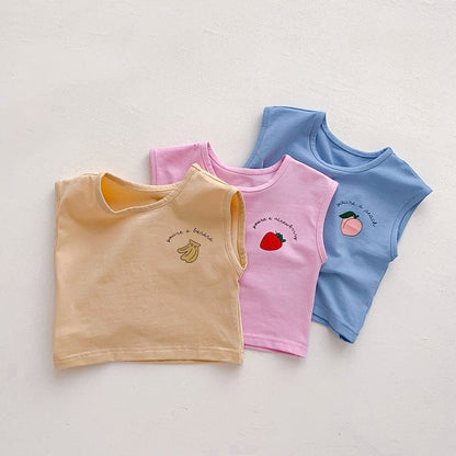 ノースリーブセットアップ ベビー カラフル フルーツ セットアップ タンクトップ ショートパンツ トラックパンツ【mh0001657】