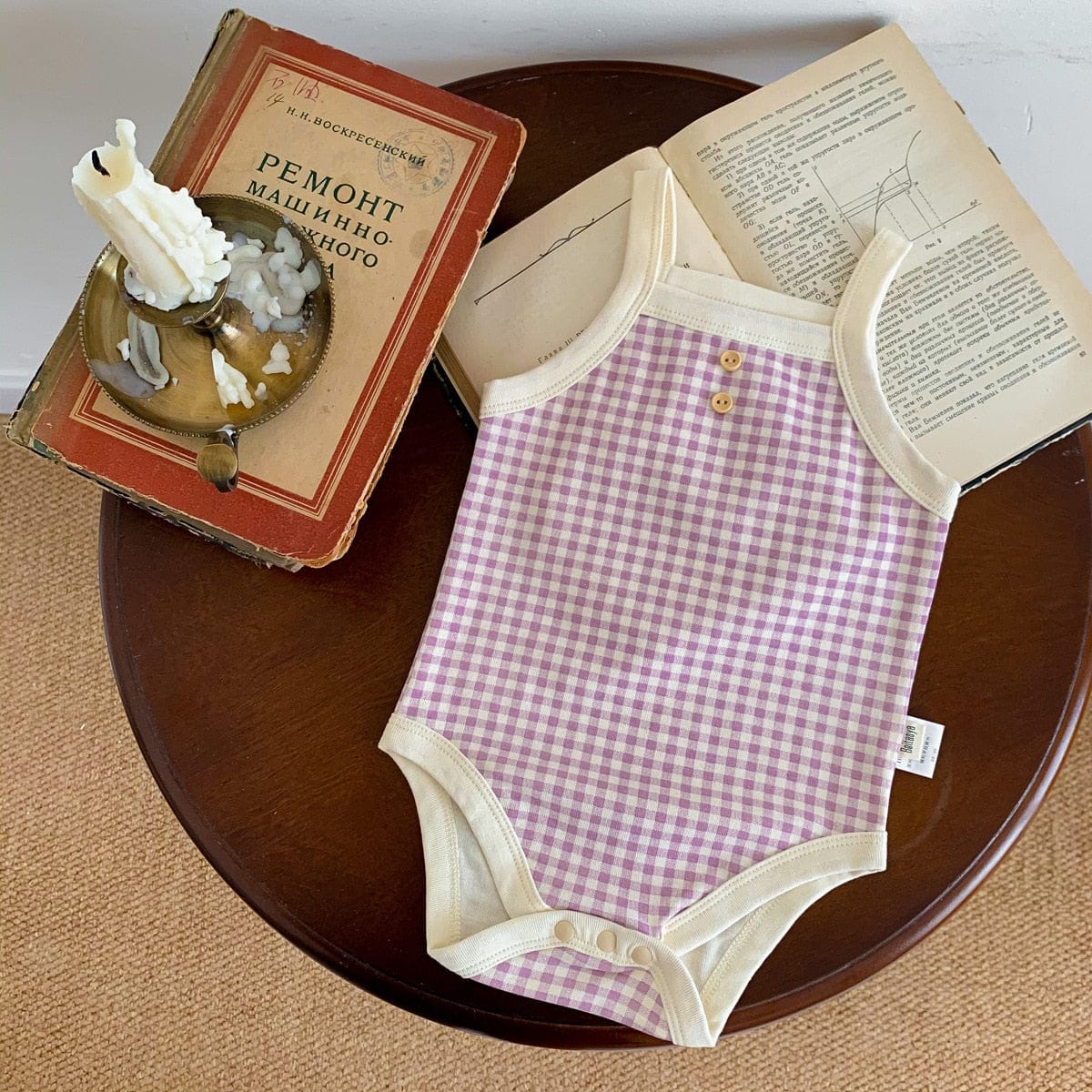 タンクトップ・キャミソール・ノースリーブトップス ベビー ギンガム チェック ノースリーブ キャミソール ベーシック ロンパース【mh0001676】