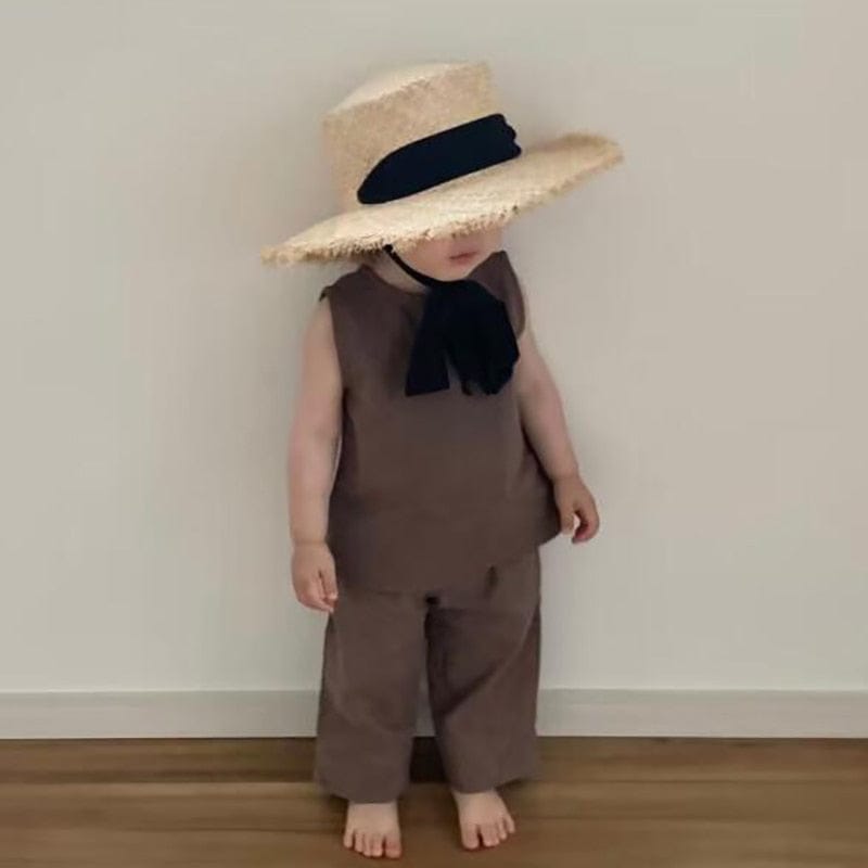 ノースリーブセットアップ キッズ セットアップ ノースリーブ タンクトップ トップス ワイド ルーズ ロングパンツ リゾートスタイル【mh0001736】