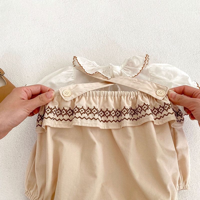 ノースリーブロンパース ベビー 刺繍 ステッチ フラワー ノースリーブ ロンパース 半袖 ブラウス シャツ トップス【mh0001782】