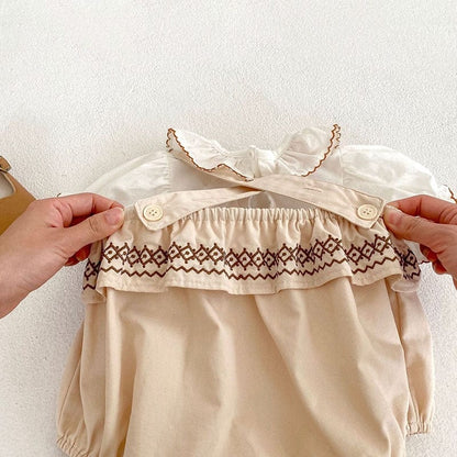 ノースリーブロンパース ベビー 刺繍 ステッチ フラワー ノースリーブ ロンパース 半袖 ブラウス シャツ トップス【mh0001782】