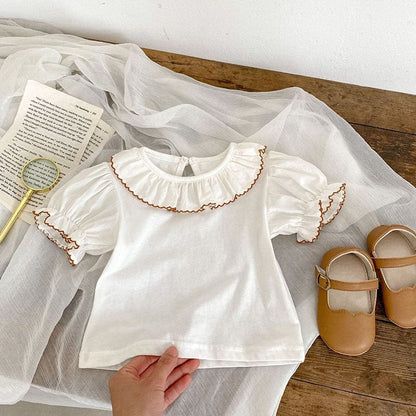 ノースリーブロンパース ベビー 刺繍 ステッチ フラワー ノースリーブ ロンパース 半袖 ブラウス シャツ トップス【mh0001782】