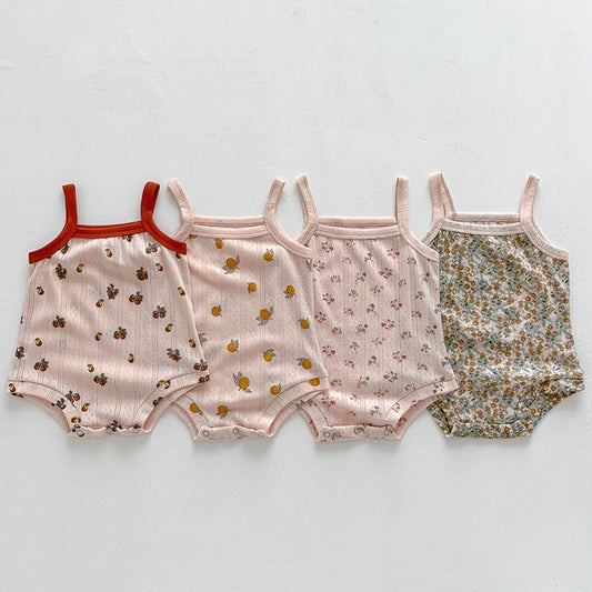 ノースリーブロンパース ベビー メッシュ キャミソール ロンパース レモン フラワー 洋梨【mh0001810】