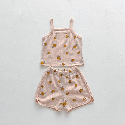 ノースリーブセットアップ ベビー メッシュ セットアップ キャミソール トップス ショートパンツ レモン フラワー 洋梨【mh0001811】