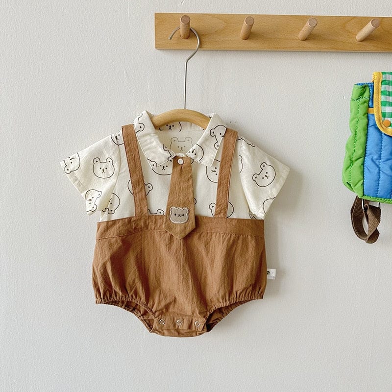 半袖ロンパース ベビー くま ベア ネクタイ ドッキング 半袖 ロンパース【mh0001832】