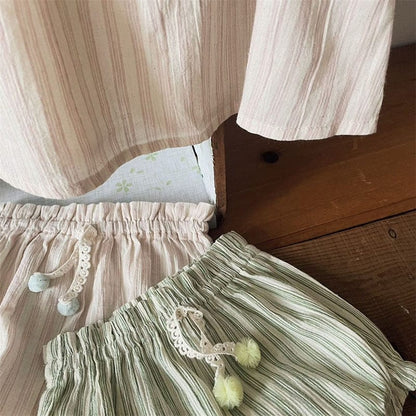 ノースリーブセットアップ ベビー ストライプ レース セットアップ キャミソール トップス ブルマパンツ【mh0001840】