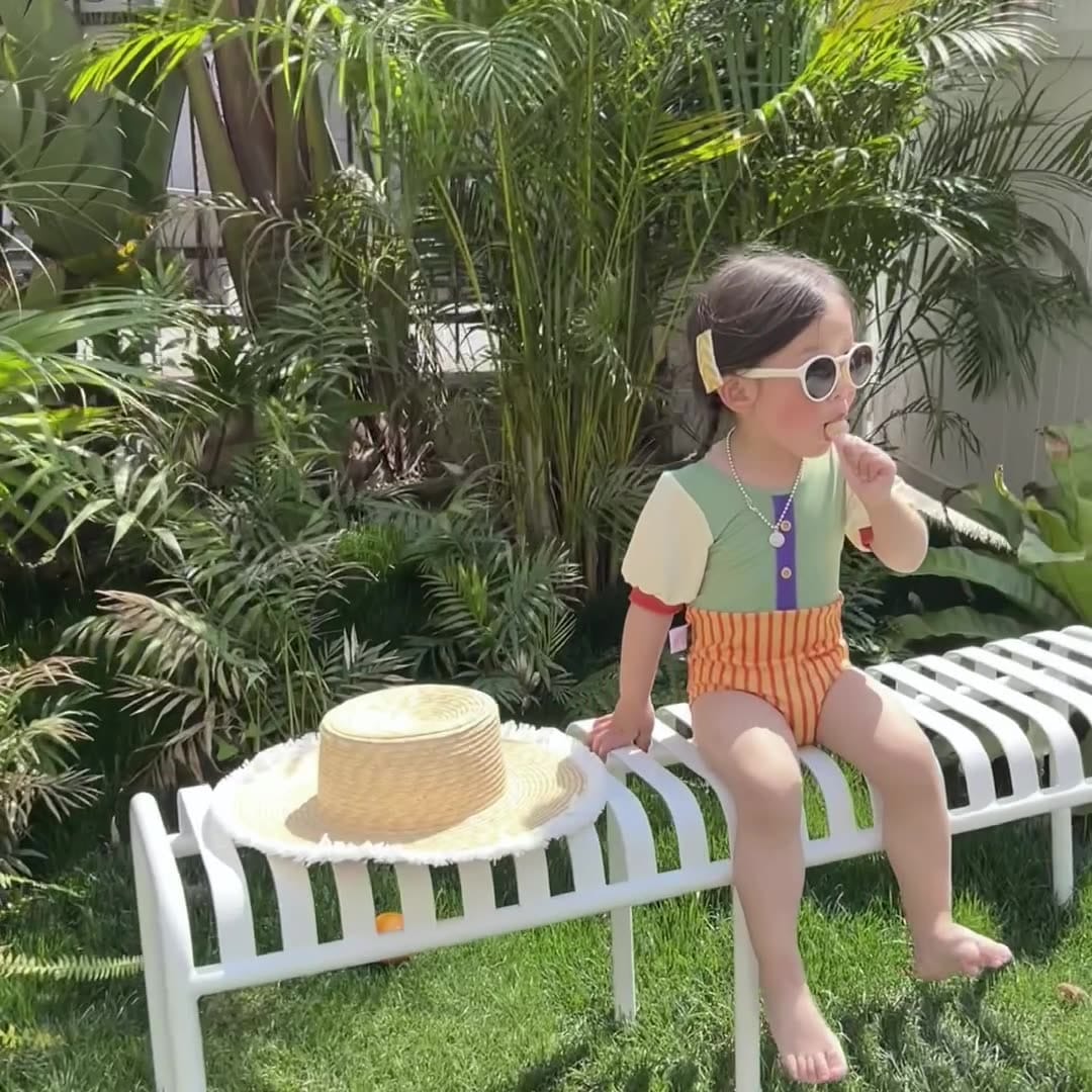 ベビー用水着 キッズ 水着 パッチワーク 半袖 切り替え ワンピース ガールズ スイムウェア【mh0001863】