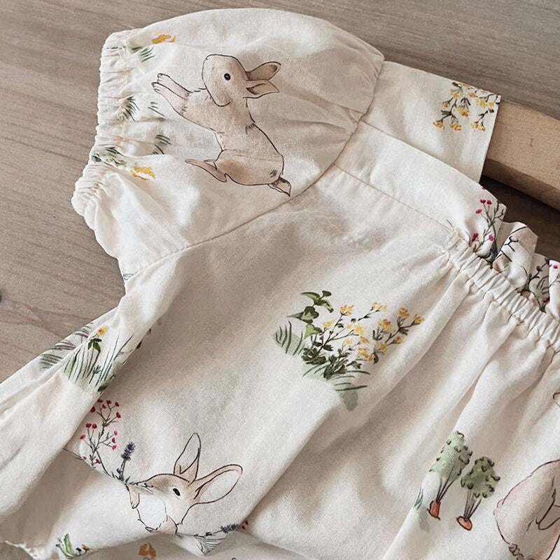 半袖ロンパース ベビー うさぎ ラビット 水玉 ドット 半袖 パフスリーブ ロンパース【mh0001866】