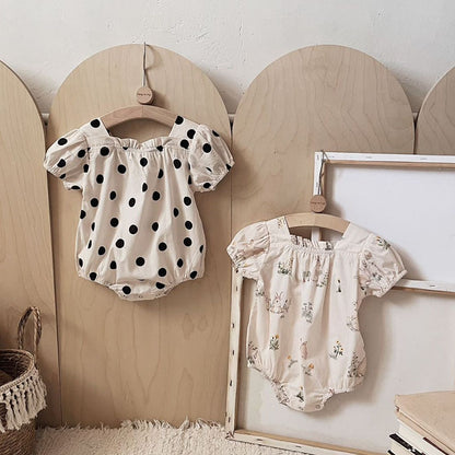 半袖ロンパース ベビー うさぎ ラビット 水玉 ドット 半袖 パフスリーブ ロンパース【mh0001866】