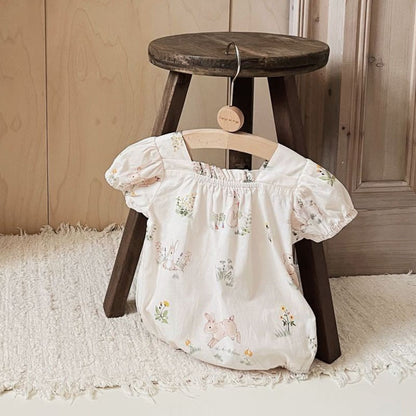 半袖ロンパース ベビー うさぎ ラビット 水玉 ドット 半袖 パフスリーブ ロンパース【mh0001866】