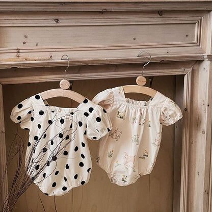 半袖ロンパース ベビー うさぎ ラビット 水玉 ドット 半袖 パフスリーブ ロンパース【mh0001866】