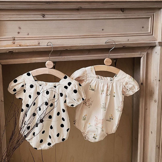 半袖ロンパース ベビー うさぎ ラビット 水玉 ドット 半袖 パフスリーブ ロンパース【mh0001866】