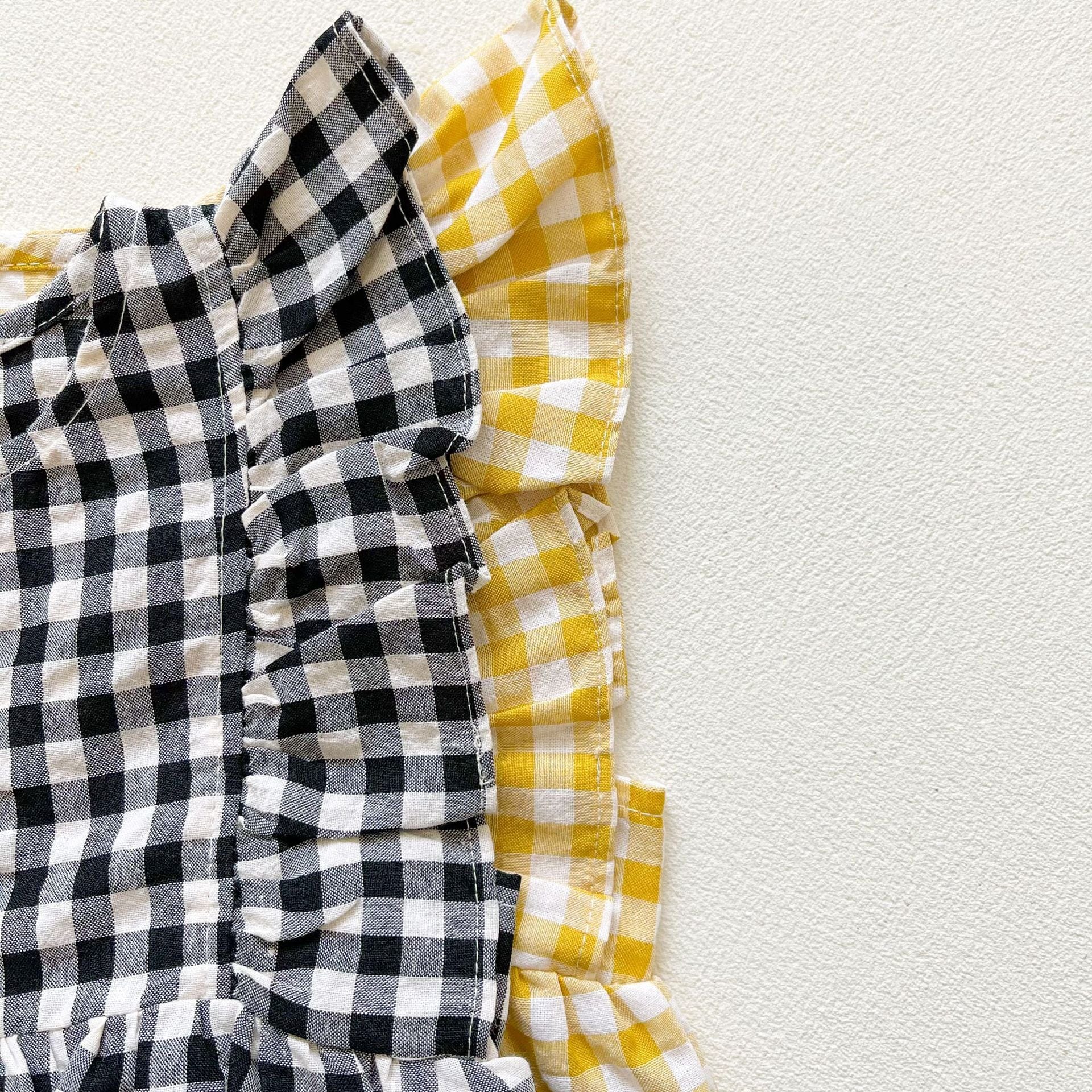 ノースリーブセットアップ ベビー ギンガム チェック フリル ノースリーブ ロンパース リボン ヘアバンド セット【mh0001961】