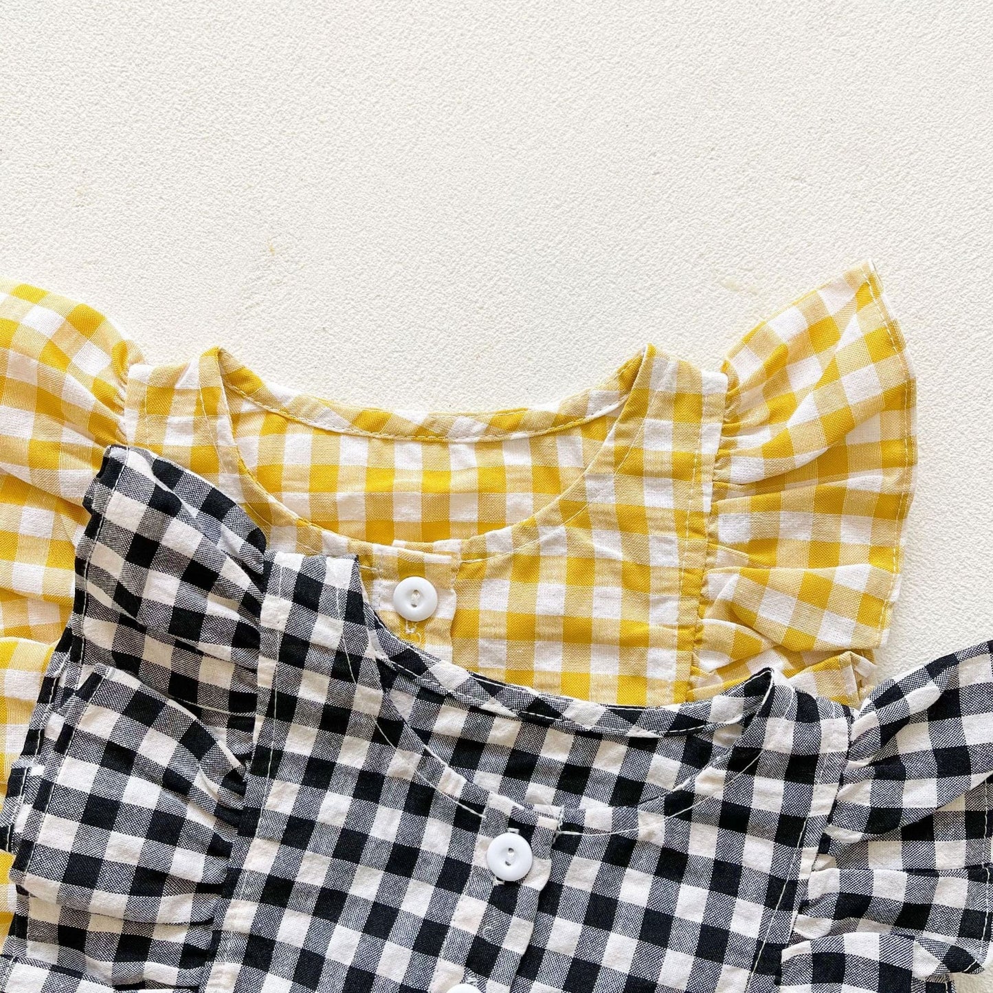 ノースリーブセットアップ ベビー ギンガム チェック フリル ノースリーブ ロンパース リボン ヘアバンド セット【mh0001961】