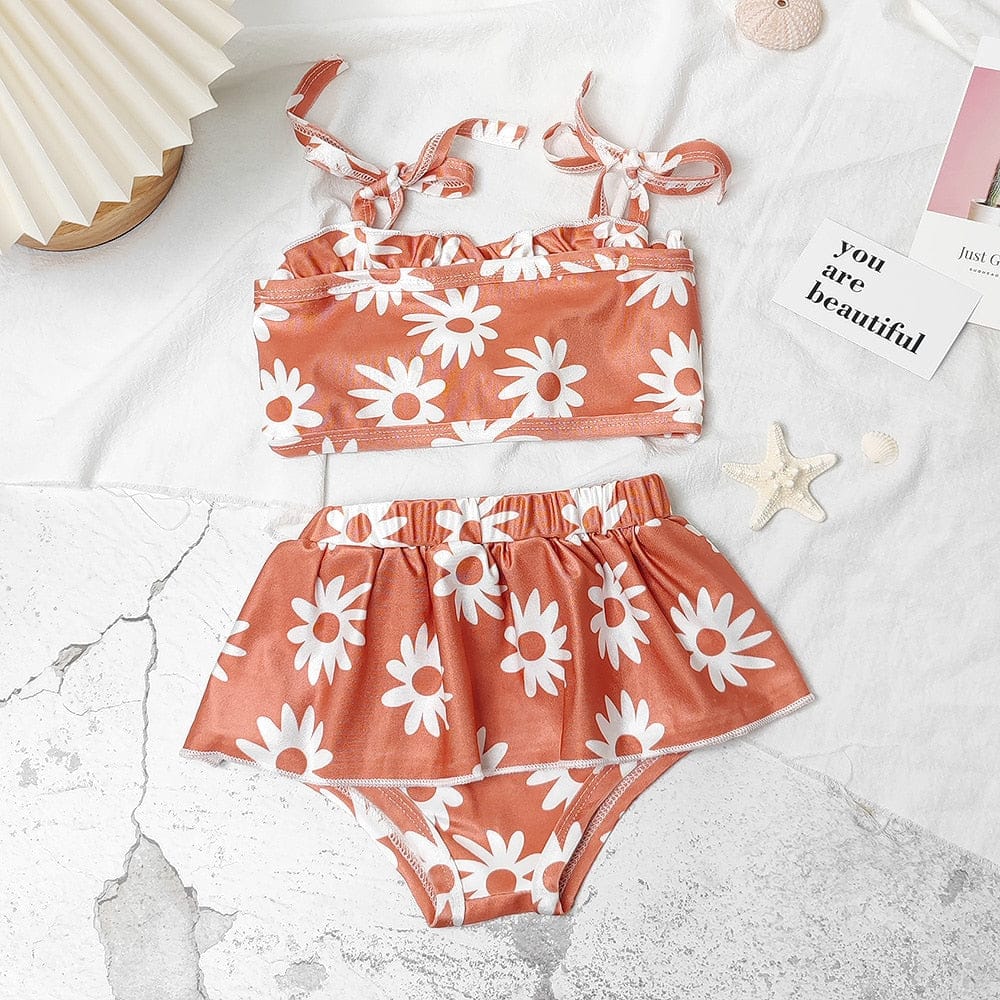 ベビー用水着 キッズ 水着 ガールズ フラワー 花柄 ビキニ セパレート スイムウェア ライトブラウン【mh0001998】
