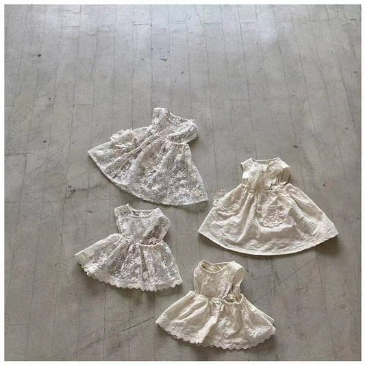 ノースリーブワンピース ベビー レース 刺繍 オーバー エプロン ドレス ワンピース ガールズ【mh0002434】