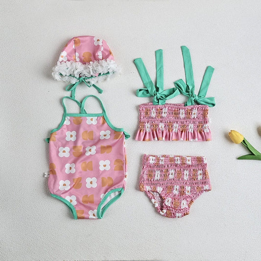 ベビー用水着 ベビー 水着 ワンピース ビキニ セパレート レトロフラワー スイムウェア ガールズ【mh0002436】