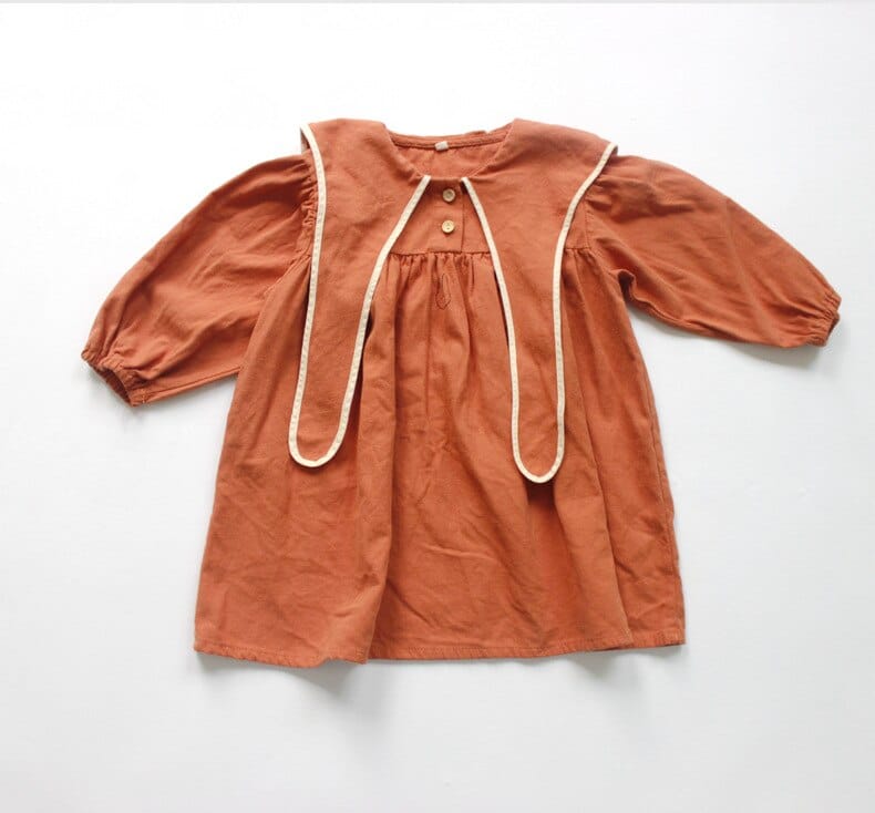 長袖ワンピース Orange / 24M 80cm キッズ うさぎ うさ耳襟 ワンピース