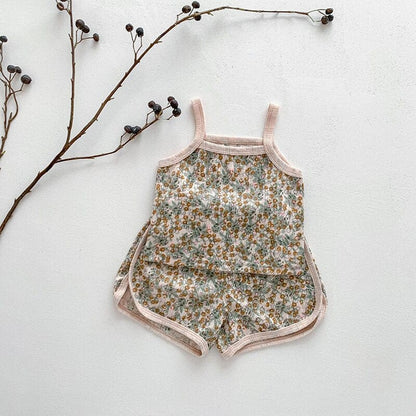 ノースリーブセットアップ orange / 6M/66cm ベビー メッシュ セットアップ キャミソール トップス ショートパンツ レモン フラワー 洋梨【mh0001811】