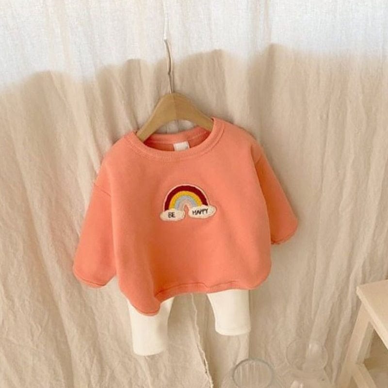 長袖セットアップ Orange / 73cm ベビー セットアップ レインボー 虹 裏フリース スウェット トレーナー パンツ【mh0001175】