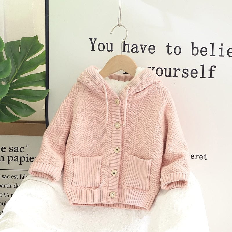 ショートコート・ジャケット・ジャンパー Pink / 12M 80cm / 取り寄せ（7〜21日） キッズ 裏ボアフリース ニット フーディ ジャケット【mh0001480】