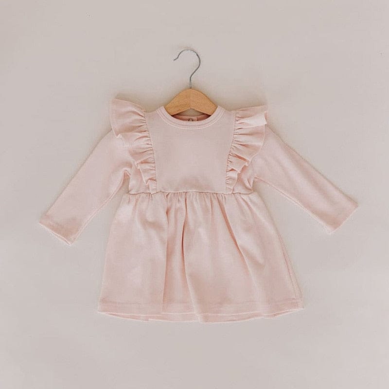 長袖ワンピース Pink / 12M 80cm キッズ ショルダー ラッフル フリル 長袖 ワンピース【mh0000931】