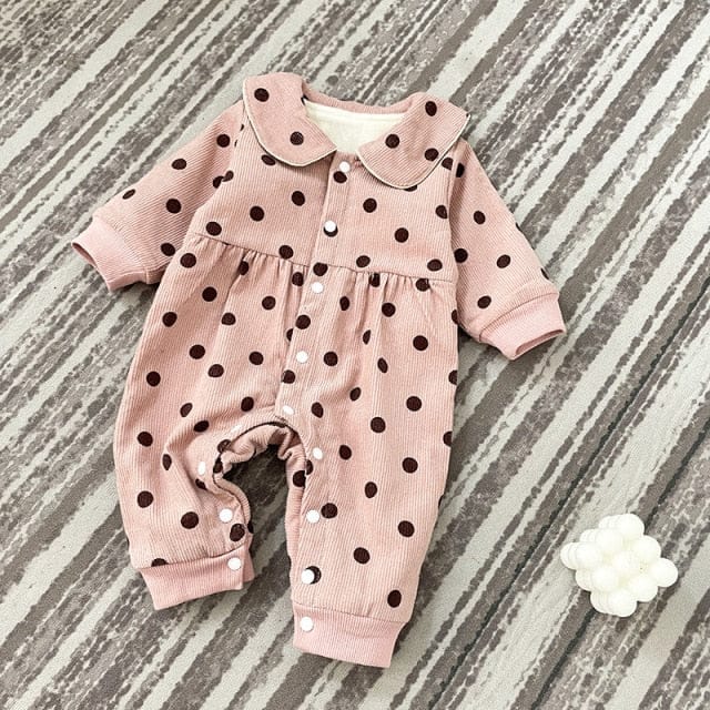 長袖ジャンプスーツ Pink / 66cm ベビー みずたま コーデュロイ ロンパース ジャンプスーツ【mh0000116】