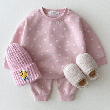 長袖セットアップ Pink / 66cm ベビー セットアップ ハート 長袖 トレーナー スウェット パンツ【mh0000186】