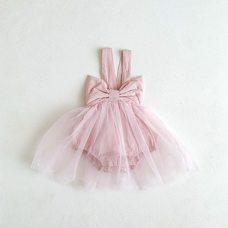 ノースリーブロンパース Pink / 6M 66cm ベビー ドレス リボン チュチュ チュール スカート ノースリーブ ロンパース【mh0001212】