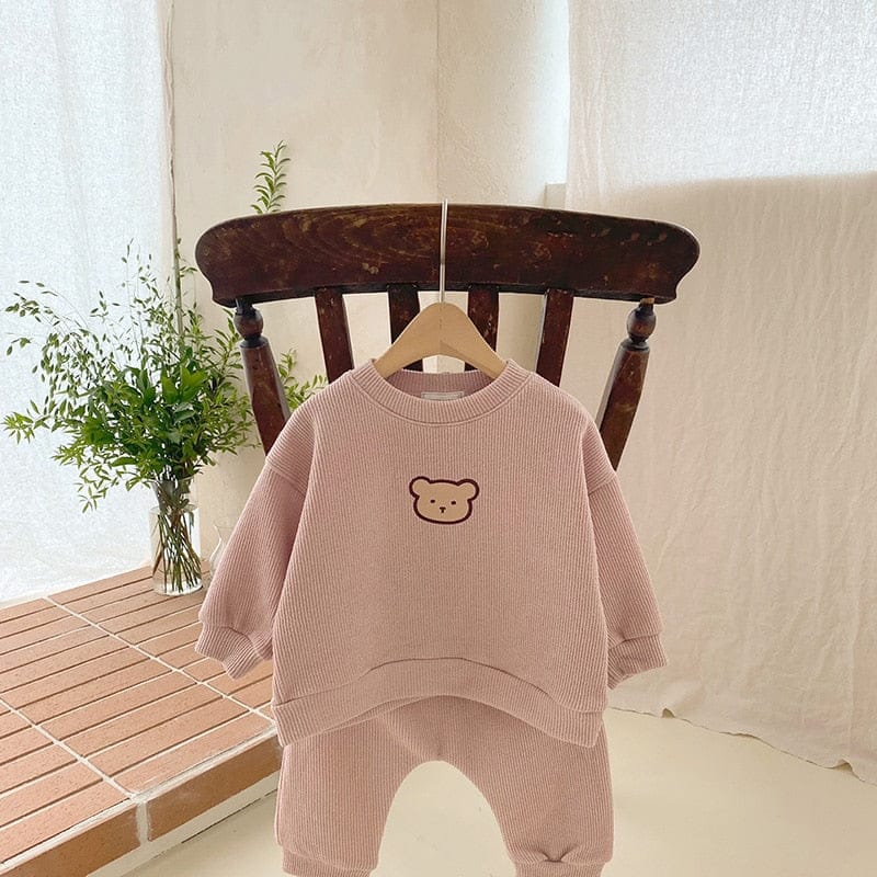 長袖セットアップ Pink / 6M 66cm ベビー セットアップ くま ベア スウェット トレーナー パンツ【mh0001490】