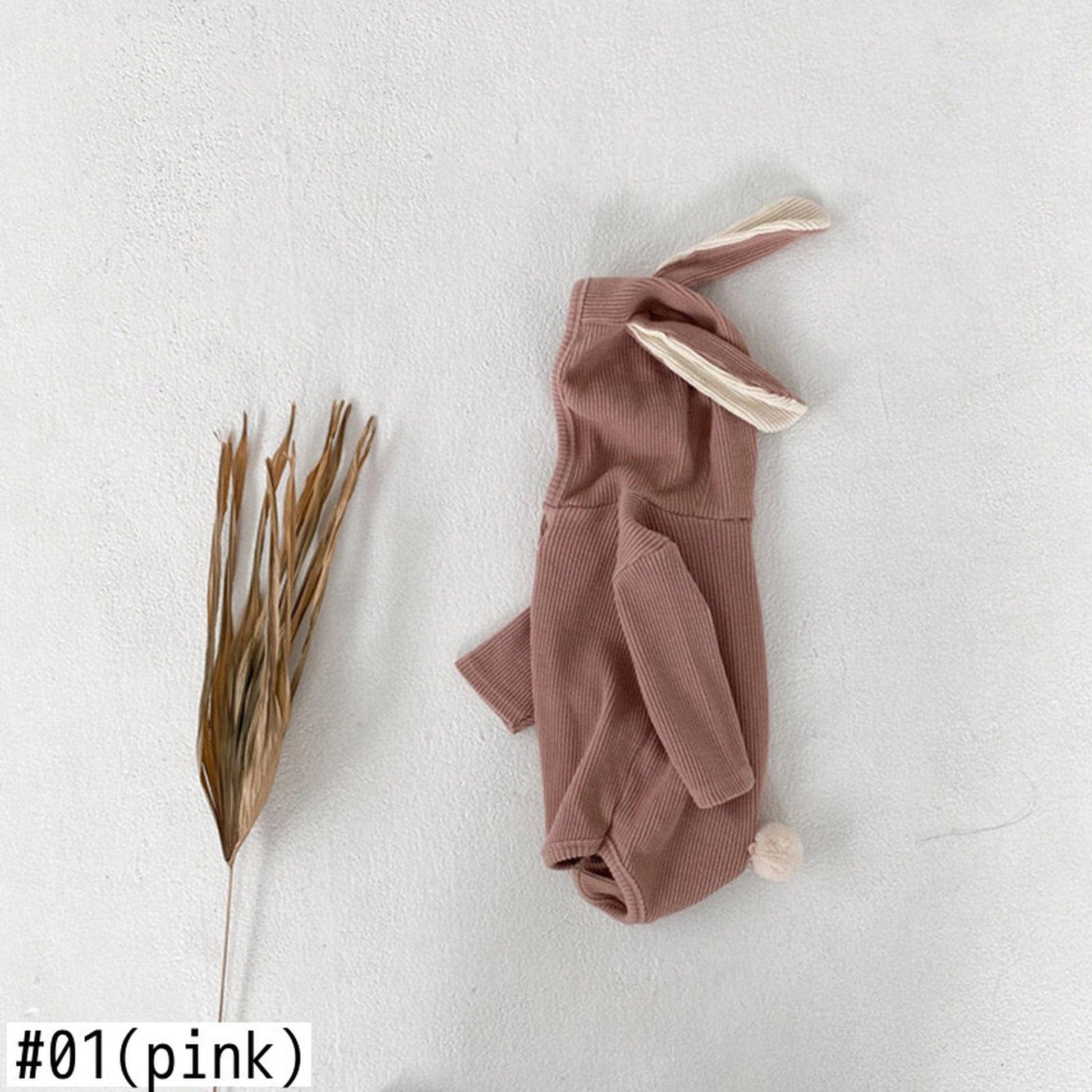 長袖ロンパース Pink / 90cm ベビー うさ耳 フーディ しっぽ ロンパース【mh0000360】