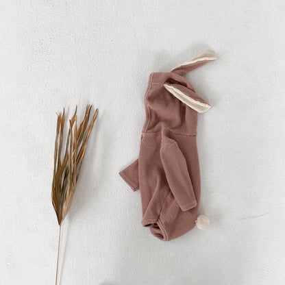 長袖ロンパース Pink / 90cm ベビー うさ耳 フーディ しっぽ ロンパース【mh0000360】