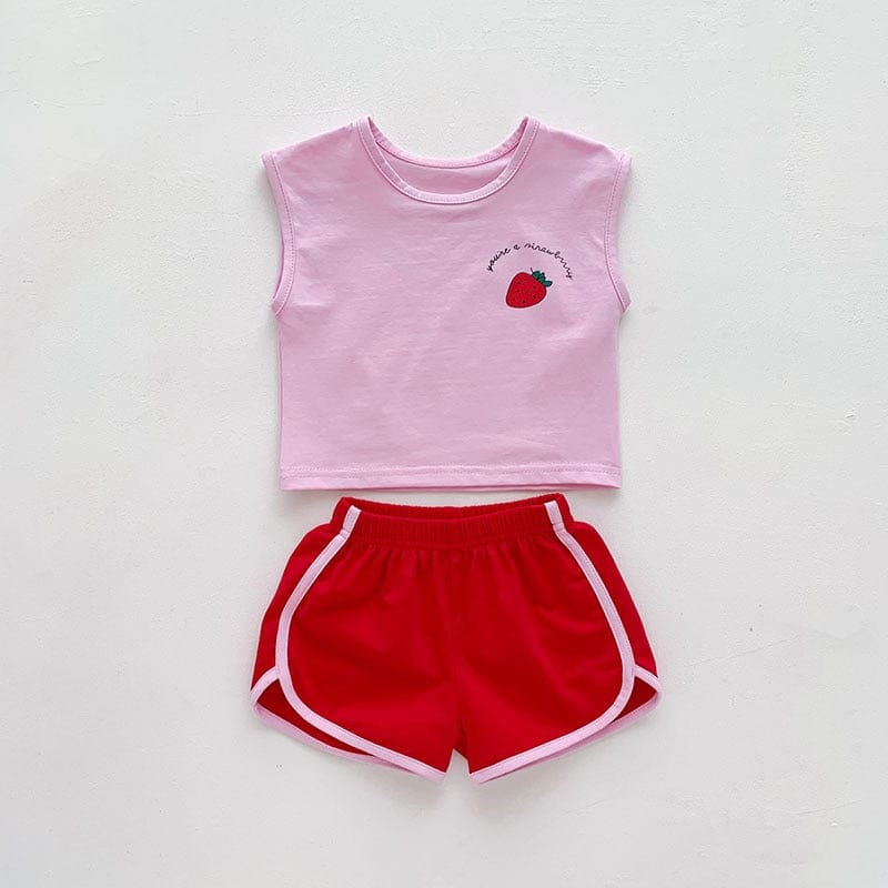 ノースリーブセットアップ Pink / 9M 73cm ベビー カラフル フルーツ セットアップ タンクトップ ショートパンツ トラックパンツ【mh0001657】