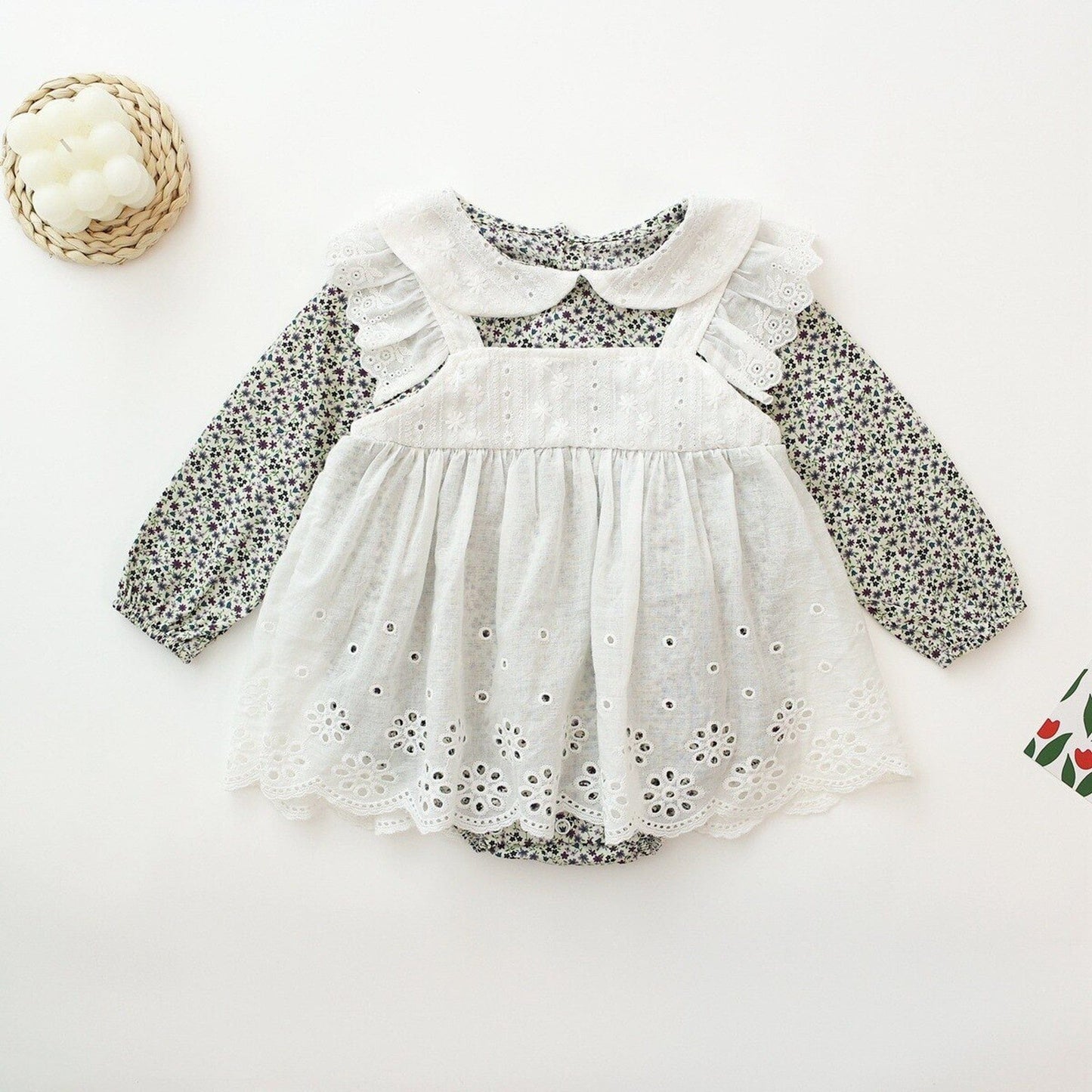 長袖ロンパース Purple / 66cm ベビー フラワー エプロン スカート ロンパース【mh0000398】