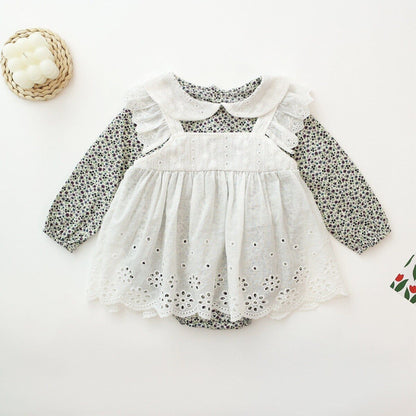 長袖ロンパース Purple / 66cm ベビー フラワー エプロン スカート ロンパース【mh0000398】