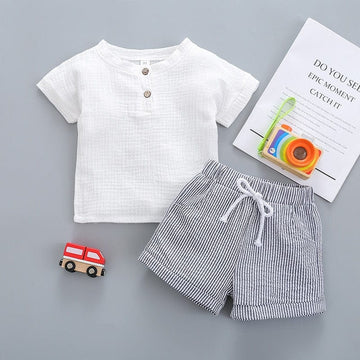 半袖セットアップ set / 9M/73cm ベビー キッズ セットアップ 半袖 シャツ トップス ストライプ ショートパンツ ボーイズ