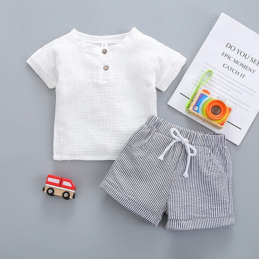 半袖セットアップ set / 9M/73cm ベビー キッズ セットアップ 半袖 シャツ トップス ストライプ ショートパンツ ボーイズ