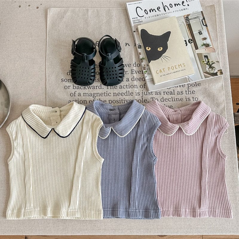 タンクトップ・キャミソール・ノースリーブトップス キッズ 襟付き ノースリーブ カットソー Tシャツ トップス