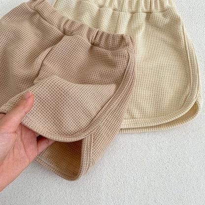 半袖セットアップ ベビー ワッフル セットアップ くま ベア 刺繍 半袖 Tシャツ ショートパンツ