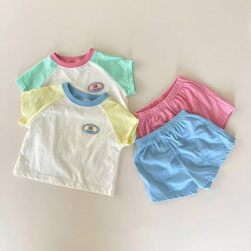 半袖セットアップ ☺︎ ベビー カラフル パッチワーク セットアップ 半袖 Tシャツ ショートパンツ 2カラー ボーイズ