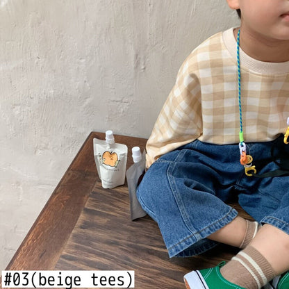 長袖ワンピース キッズトップス ワンピース チェック 長袖Tシャツ 長袖フレアワンピース リンクコーデ 兄弟姉妹 お揃いコーデ ピンク/ベージュ/2カラー【mh0000062】