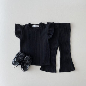 半袖セットアップ キッズ セットアップ 半袖 フリルスリーブ Tシャツ フレア ロングパンツ ガールズ 6535B