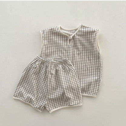 ノースリーブセットアップ キッズ チェック セットアップ ノースリーブ Tシャツ ショートパンツ ボーイズ 6625