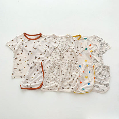 半袖パジャマ キッズ 半袖 プリント セットアップ パジャマ Tシャツ ショートパンツ フラワー 恐竜 ダイナソー くま ベア【mh0001165】