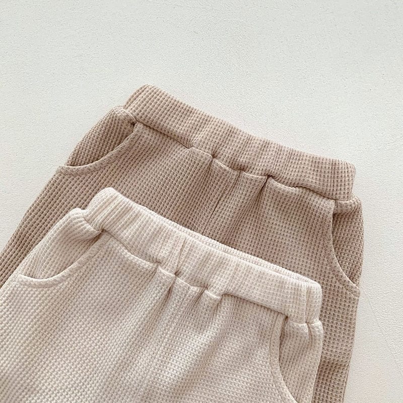 半袖セットアップ ベビー セットアップ ワッフル くま ベア ワッペン ポケット 半袖 Tシャツ パンツ【mh0001453】