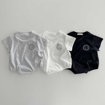 半袖ロンパース ベビー くま ベア ワンポイント プリント 半袖 Tシャツ ロンパース ホワイト ブラック グレー ユニセックス【mh0002000】