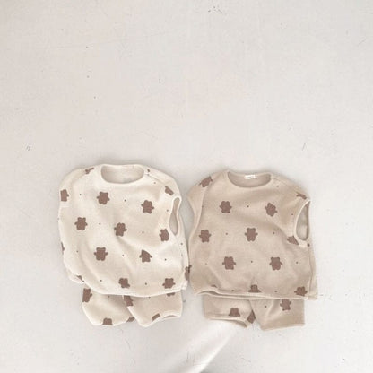 ノースリーブセットアップ ベビー ワッフル セットアップ くま ベア ノースリーブ Tシャツ ショートパンツ ボーイズ【mh0002441】