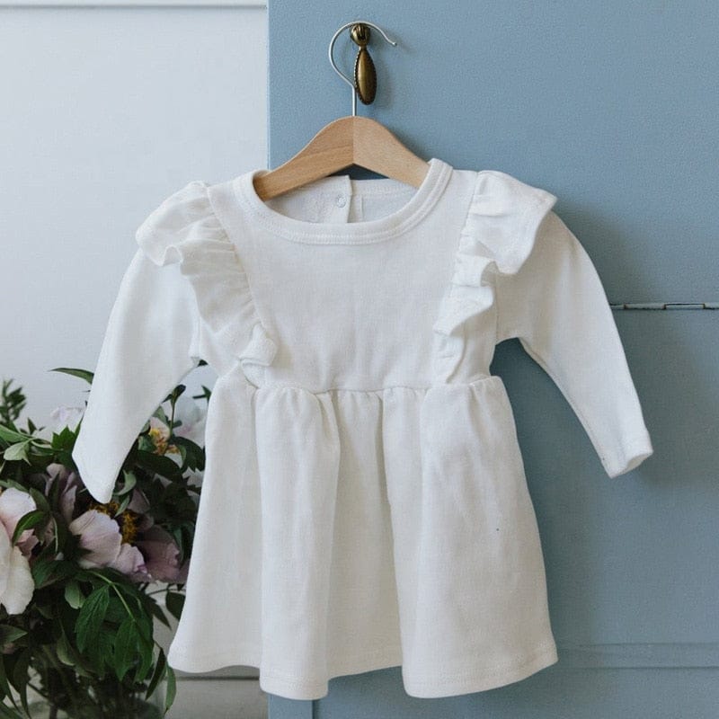 長袖ワンピース White / 12M 80cm キッズ ショルダー ラッフル フリル 長袖 ワンピース【mh0000931】