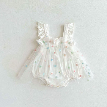 ノースリーブロンパース White / 6M 66cm ベビー カラフル みずたま チュチュ チュール スカート キャミソール ロンパース【mh0001561】