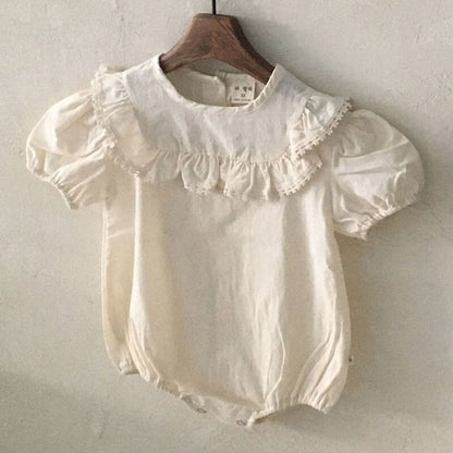 半袖ロンパース White / 73cm ベビー フリルカラー 半袖 パフスリーブ ロンパース【mh0000763】